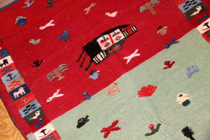 キリムとギャッベの織り方玄関サイズ9900017、サイズ:124x87cm(フサ含まず)