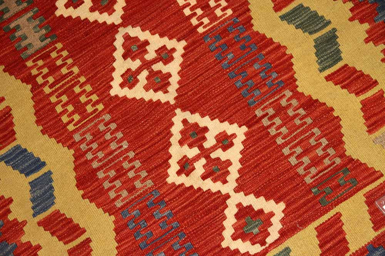 玄関マットの手織りキリムシラズ産地ウール46514、サイズ:120x83cm(フサ含まず)