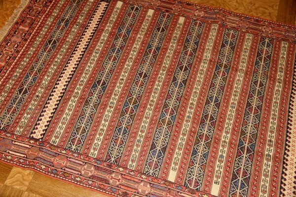 高級シルジャンイランインポートキリムラグ34580,サイズ:210x122cm(フサ含まず)
