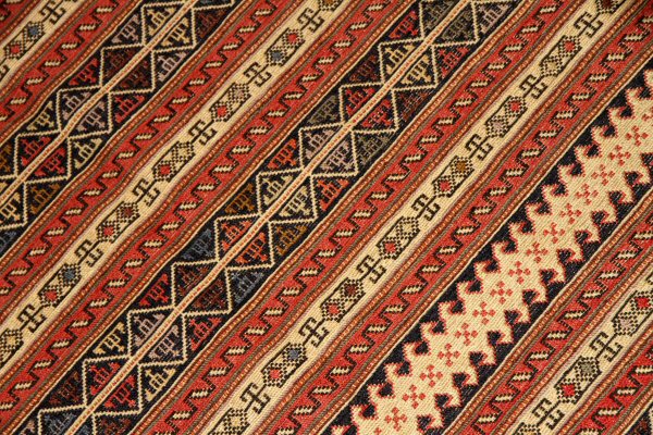 高級シルジャンイランインポートキリムラグ34580,サイズ:210x122cm(フサ含まず)