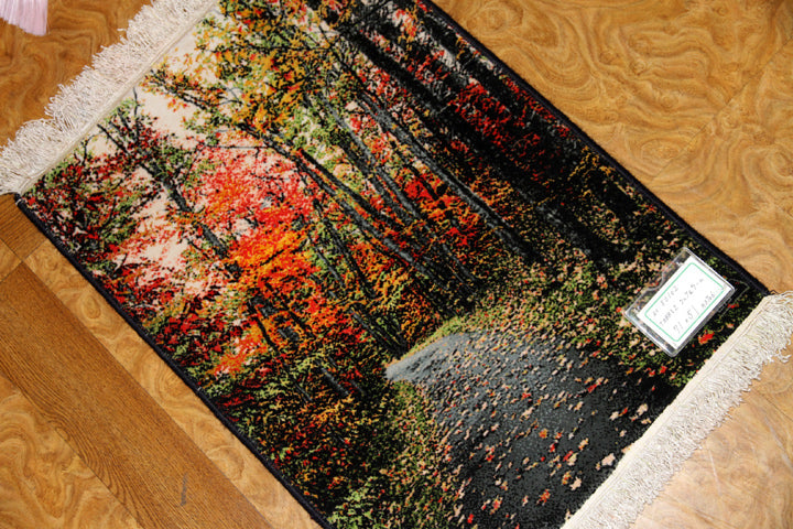じゅうたん紅葉の風景、自然景色のペルシャ50102、ペルシャ絨毯壁掛け、サイズ:71x51cm(フサ含まず)