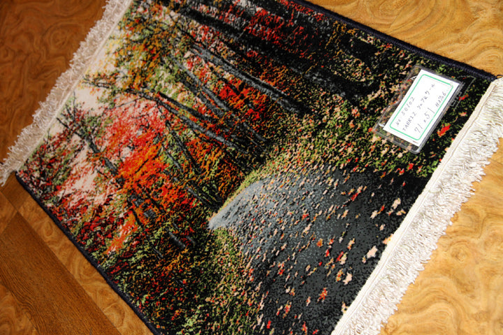じゅうたん紅葉の風景、自然景色のペルシャ50102、ペルシャ絨毯壁掛け、サイズ:71x51cm(フサ含まず)