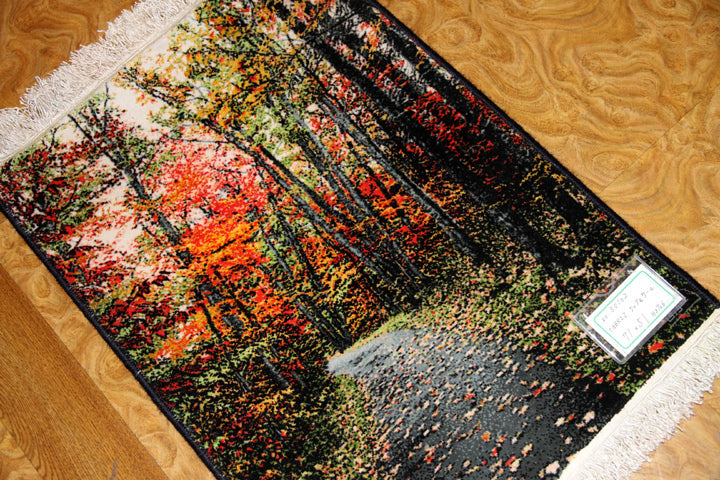 じゅうたん紅葉の風景、自然景色のペルシャ50102、ペルシャ絨毯壁掛け、サイズ:71x51cm(フサ含まず)