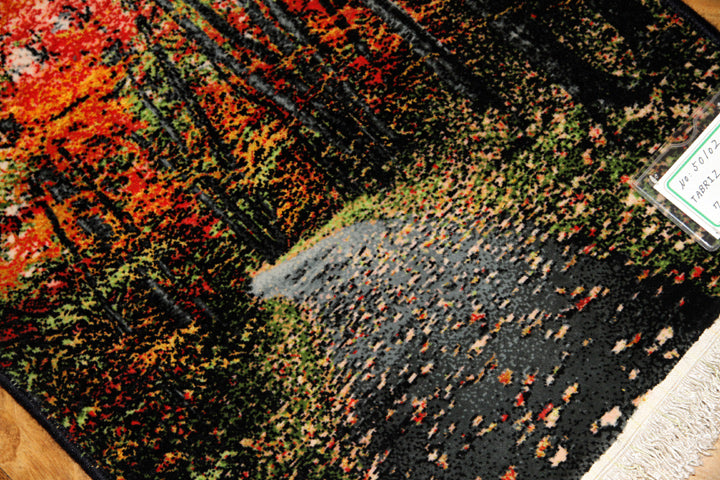 じゅうたん紅葉の風景、自然景色のペルシャ50102、ペルシャ絨毯壁掛け、サイズ:71x51cm(フサ含まず)