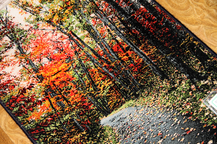 じゅうたん紅葉の風景、自然景色のペルシャ50102、ペルシャ絨毯壁掛け、サイズ:71x51cm(フサ含まず)
