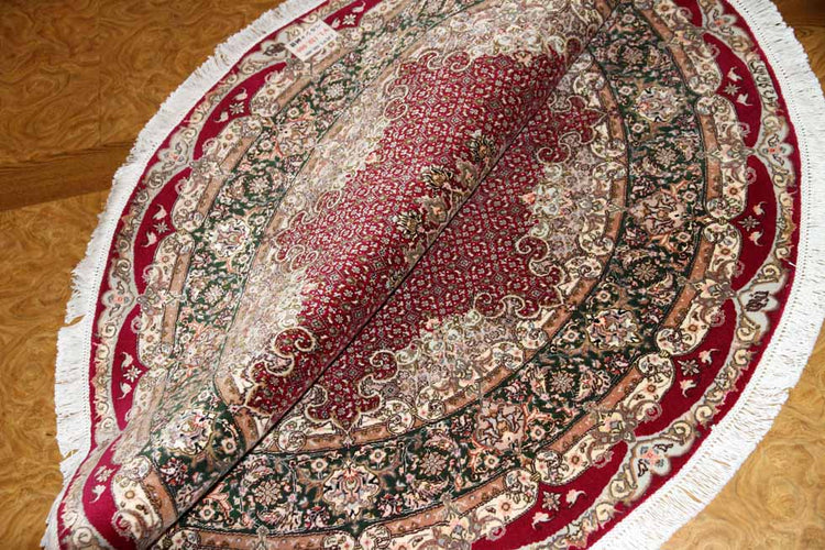最高級ペルシャ絨毯丸い形タブリーズマヒデザイン29888、サイズ:152x152cm(フサ含まず)