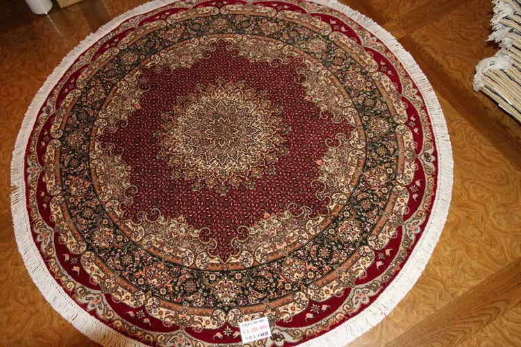 最高級ペルシャ絨毯丸い形タブリーズマヒデザイン29888、サイズ:152x152cm(フサ含まず)
