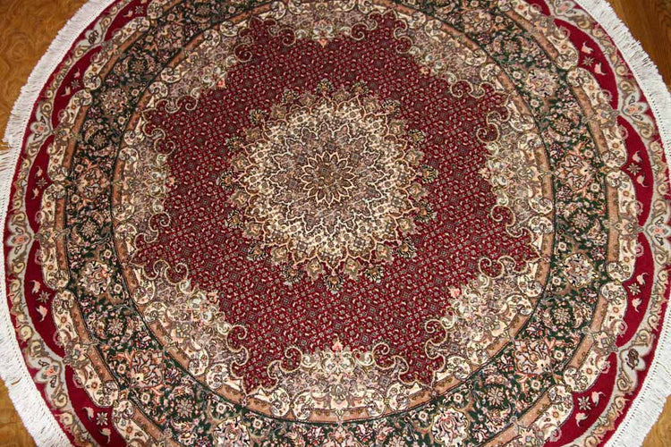 最高級ペルシャ絨毯丸い形タブリーズマヒデザイン29888、サイズ:152x152cm(フサ含まず)