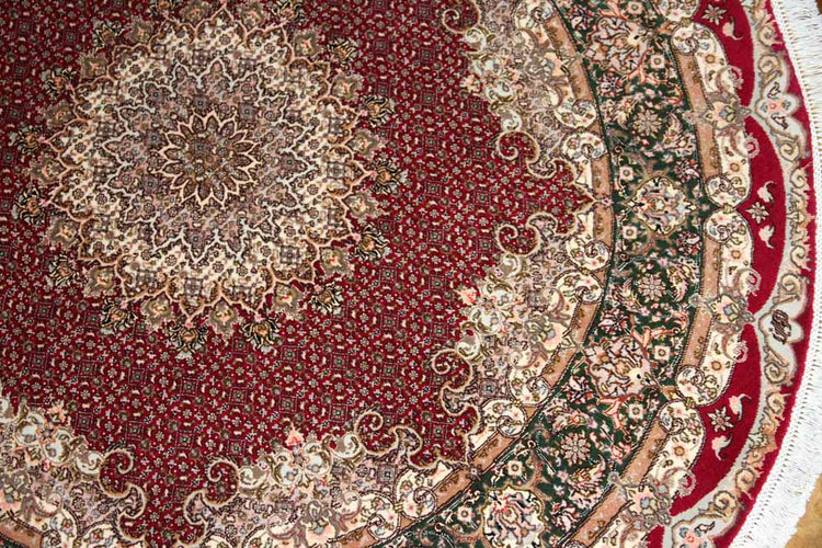 最高級ペルシャ絨毯丸い形タブリーズマヒデザイン29888、サイズ:152x152cm(フサ含まず)