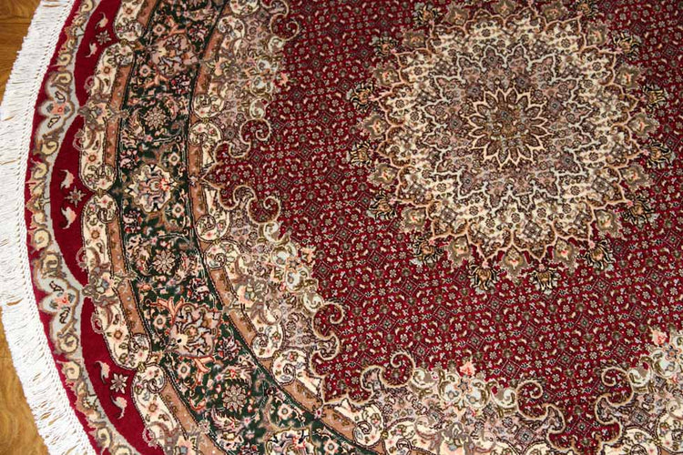 最高級ペルシャ絨毯丸い形タブリーズマヒデザイン29888、サイズ:152x152cm(フサ含まず)