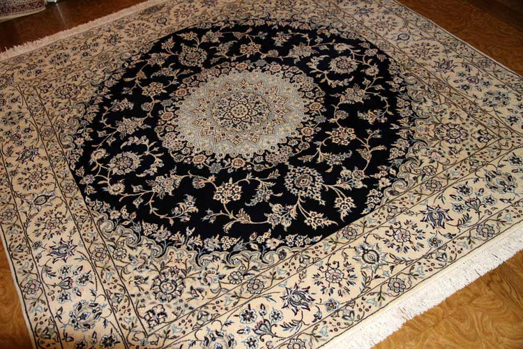 ペルシャ絨毯正方形ナインリビングシックな色彩の紺色58090、サイズ:202x201 CM