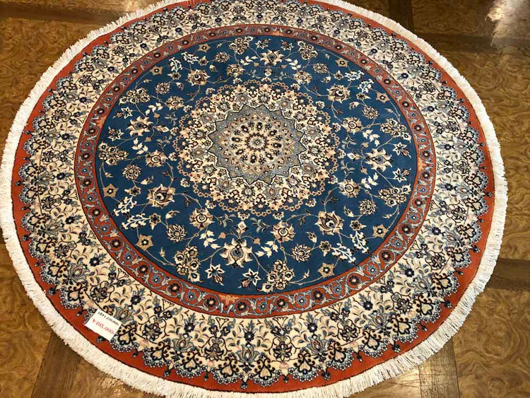 丸いセンターラグペルシャ絨毯、円形のブルー色ナイン産1810156 サイズ:円形 直径166x166CM