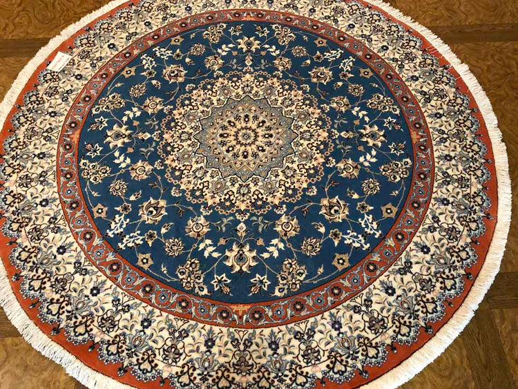 丸いセンターラグペルシャ絨毯、円形のブルー色ナイン産1810156 サイズ:円形 直径166x166CM