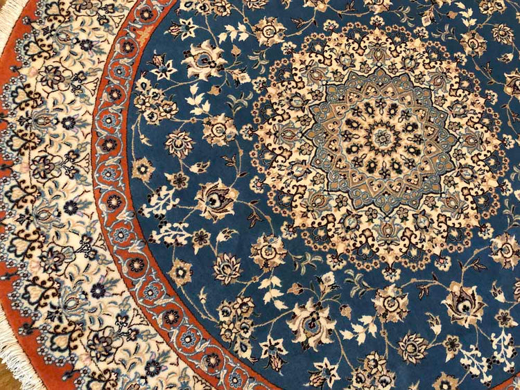 丸いセンターラグペルシャ絨毯、円形のブルー色ナイン産1810156 サイズ:円形 直径166x166CM