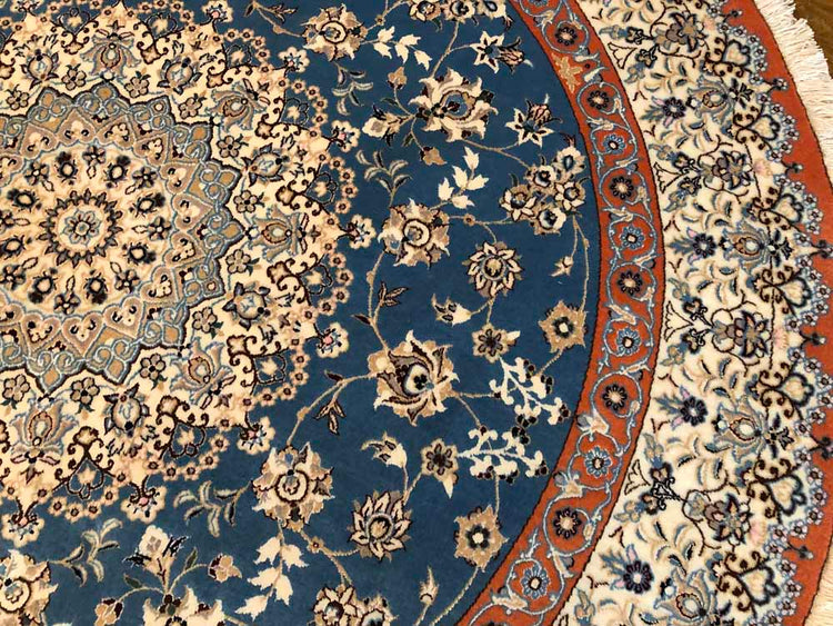 丸いセンターラグペルシャ絨毯、円形のブルー色ナイン産1810156 サイズ:円形 直径166x166CM