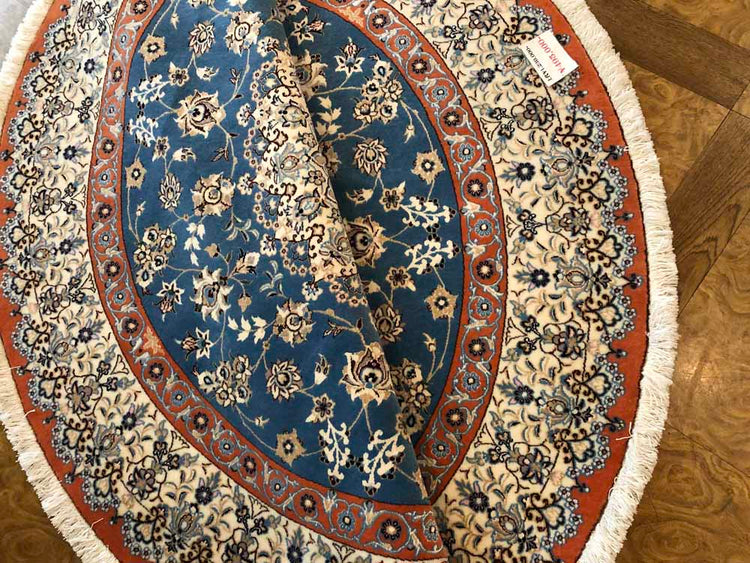 丸いセンターラグペルシャ絨毯、円形のブルー色ナイン産1810156 サイズ:円形 直径166x166CM