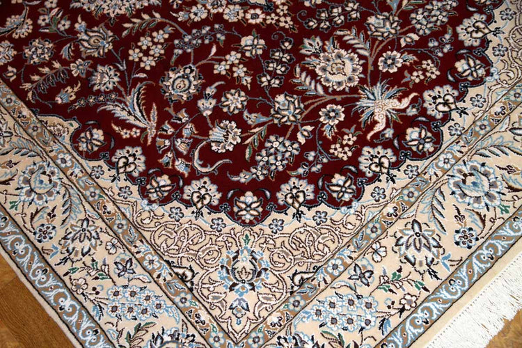 手織りイラン製リビングラグ、ペルシャ絨毯ナイン赤色21151、サイズ:234x145 cm
