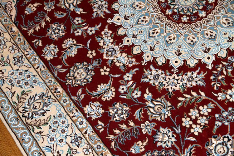 手織りイラン製リビングラグ、ペルシャ絨毯ナイン赤色21151、サイズ:234x145 cm