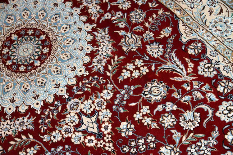 手織りイラン製リビングラグ、ペルシャ絨毯ナイン赤色21151、サイズ:234x145 cm