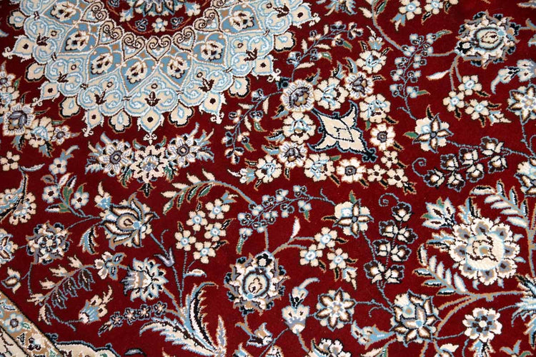 手織りイラン製リビングラグ、ペルシャ絨毯ナイン赤色21151、サイズ:234x145 cm