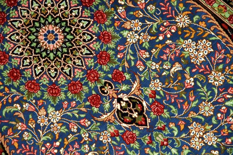 シルクのペルシャ絨毯玄関マットブルー色56041、イラン輸入、サイズ: 98x60 CM