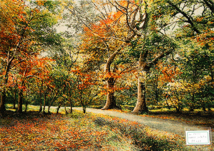 オータムの風景でペルシャ手織り絨毯50111、景色絨毯、風景絨毯、サイズ:84x60cm(フサ含まず)