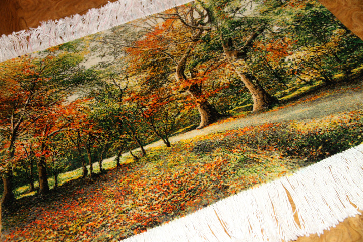 オータムの風景でペルシャ手織り絨毯50111、景色絨毯、風景絨毯、サイズ:84x60cm(フサ含まず)