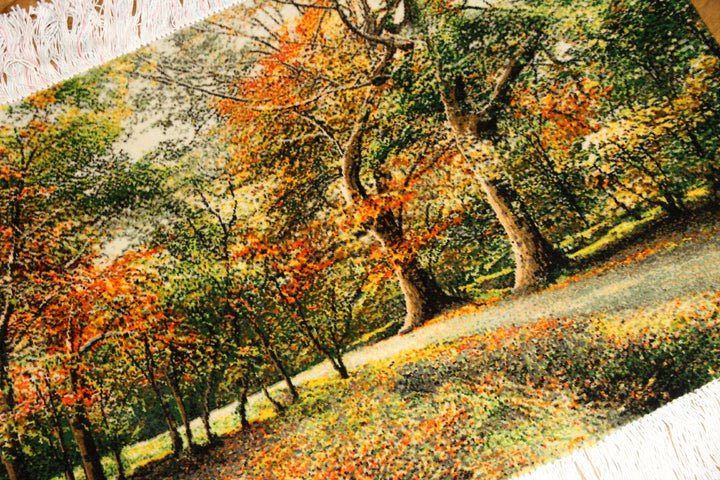 オータムの風景でペルシャ手織り絨毯50111、景色絨毯、風景絨毯、サイズ:84x60cm(フサ含まず)