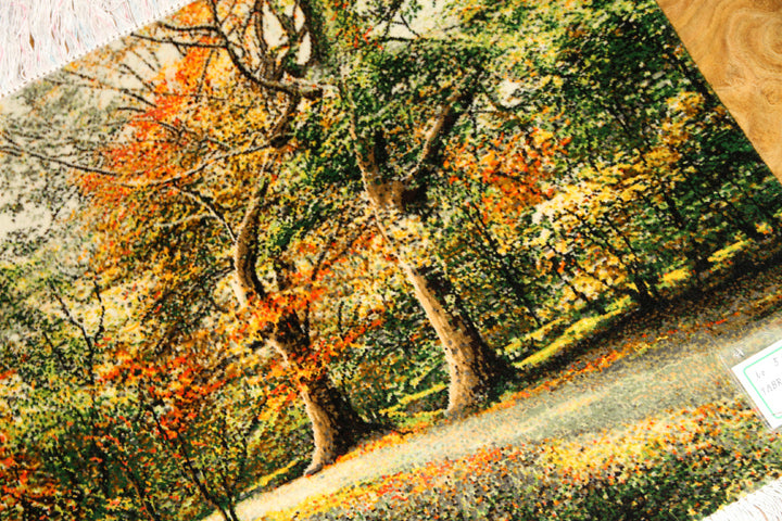 オータムの風景でペルシャ手織り絨毯50111、景色絨毯、風景絨毯、サイズ:84x60cm(フサ含まず)