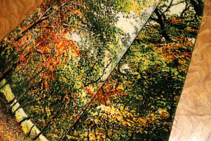 オータムの風景でペルシャ手織り絨毯50111、景色絨毯、風景絨毯、サイズ:84x60cm(フサ含まず)