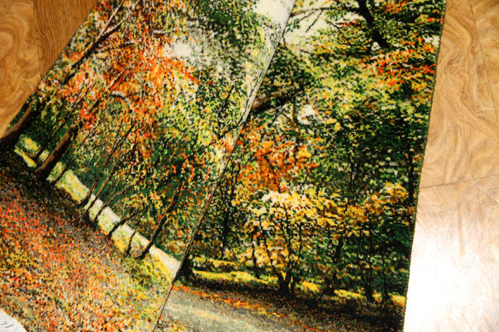 オータムの風景でペルシャ手織り絨毯50111、景色絨毯、風景絨毯、サイズ:84x60cm(フサ含まず)