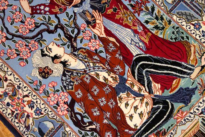 壁掛け絨毯のイスファハン産地ペルシャ50133、サイズ:115x80 CM