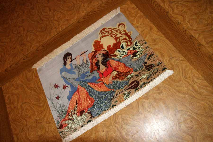 ピクチャーデザインシルククムペルシャ絨毯50011,サイズ:59x43 CM