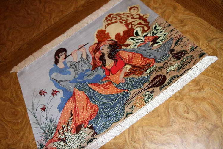 ピクチャーデザインシルククムペルシャ絨毯50011,サイズ:59x43 CM