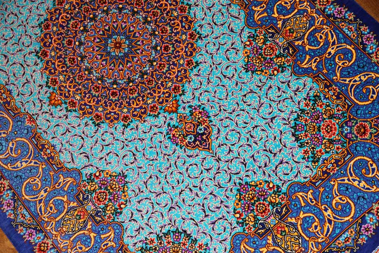 最高級手織りシルクペルシャ絨毯玄関マットクム248236、サイズ:118x80 CM