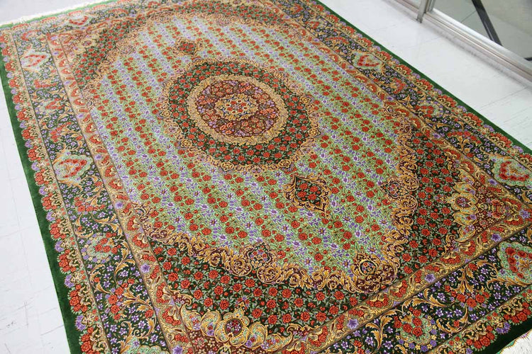 最高級手織りシルクリビングペルシャ絨毯6平米555601、絹じゅうたん,サイズ:300x200 CM (フサ含まず)
