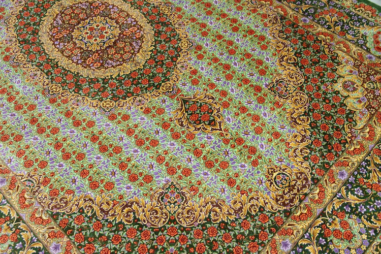 最高級手織りシルクリビングペルシャ絨毯6平米555601、絹じゅうたん,サイズ:300x200 CM (フサ含まず)