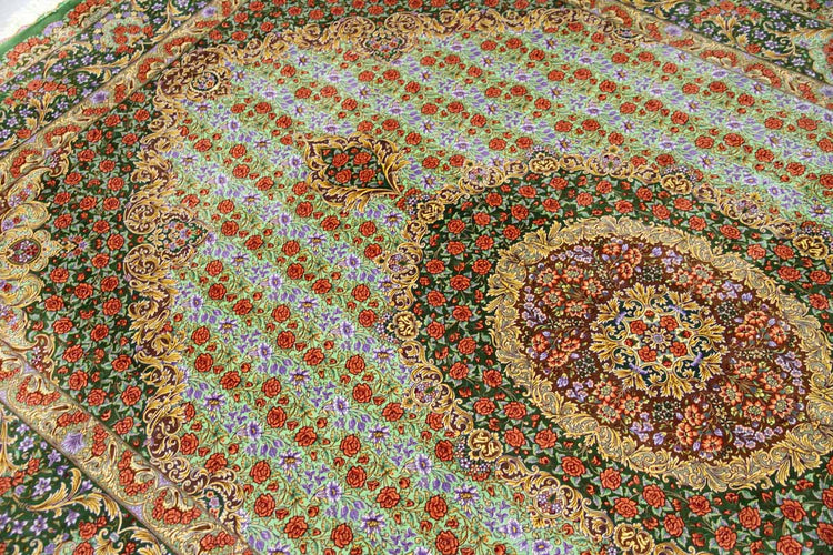最高級手織りシルクリビングペルシャ絨毯6平米555601、絹じゅうたん,サイズ:300x200 CM (フサ含まず)