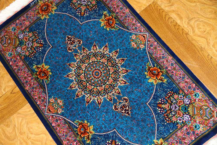 高級手織りペルシャ絨毯マンションの玄関マットシルク60035、サイズ:93x60 CM
