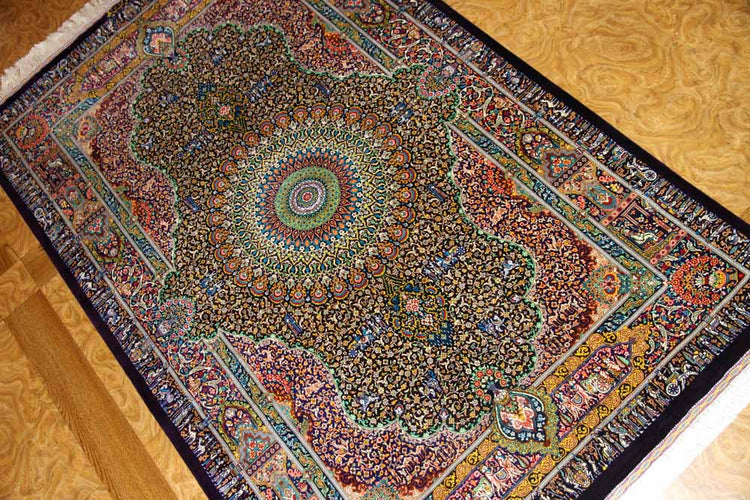 ジャムシディー有名工房センターラグ、手織りペルシャ絨毯60025,サイズ:160x101 CM (フサ含まず)