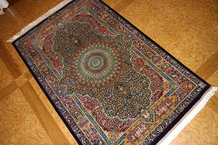 ジャムシディー有名工房センターラグ、手織りペルシャ絨毯60025,サイズ:160x101 CM (フサ含まず)
