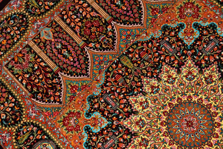 高級手織りペルシャ絨毯クムシルクの珍しいデザイン玄関マット60029、サイズ:120x78 CM