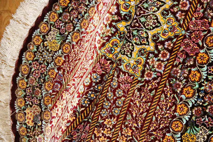楕円形シルク手織りペルシャ絨毯、クム産モハラマトデザイン60031、サイズ:119x76 CM