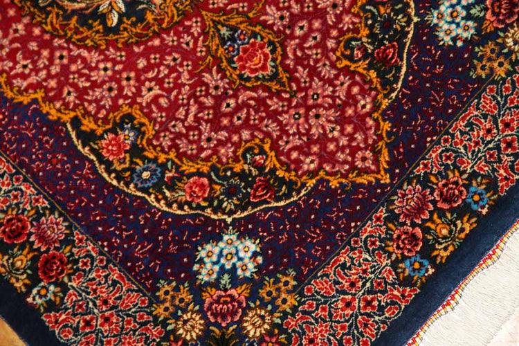 高級ペルシャ絨毯のマンション玄関マット、クムシルクピンク色60048、サイズ:86x59 CM