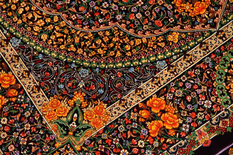最高級手織りセンターラグ、クムシルクのペルシャ絨毯60022,サイズ:146x100 CM (フサ含まず))