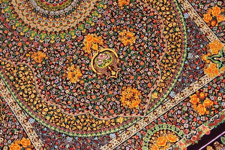 最高級手織りセンターラグ、クムシルクのペルシャ絨毯60022,サイズ:146x100 CM (フサ含まず))