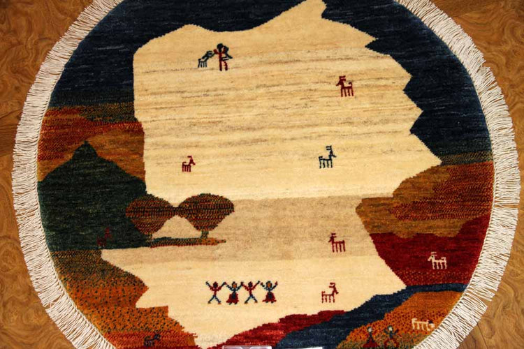オリジナルペルシャギャッベ円形、丸のギャッベ37674 , サイズ:100x100 CM