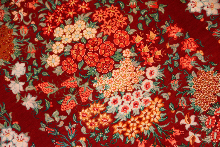 赤い花の絨毯手織りシルクのペルシャ絨毯、春の絨毯、red silk carpet50025、サイズ:89x57