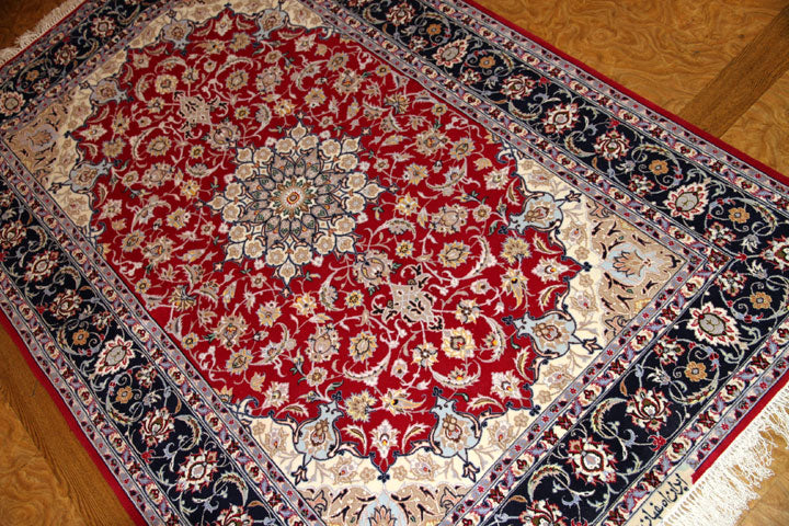 レッドカーペットラグペルシャ手織り絨毯50147,赤いじゅうたん、サイズ:200x132cm(フサ含まず、