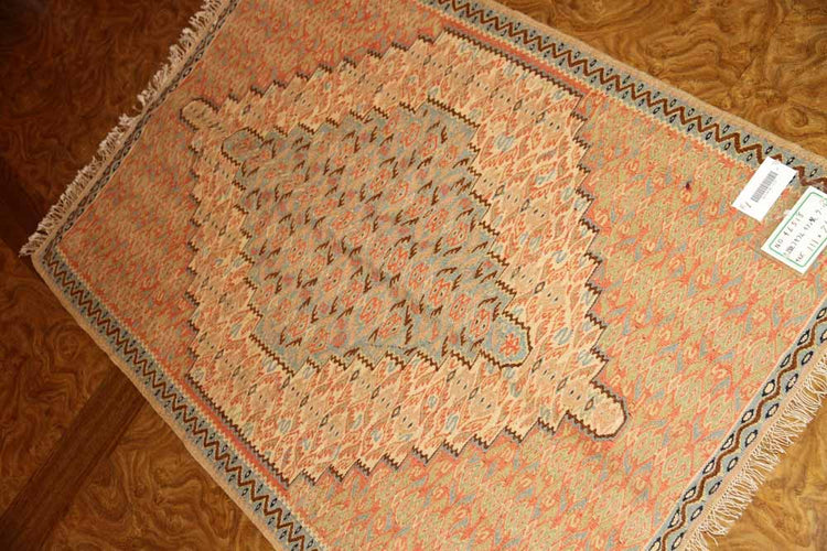 高級手織りペルシャキリムセネ産地ウール46518、サイズ:111x75CM(フサ含まず)